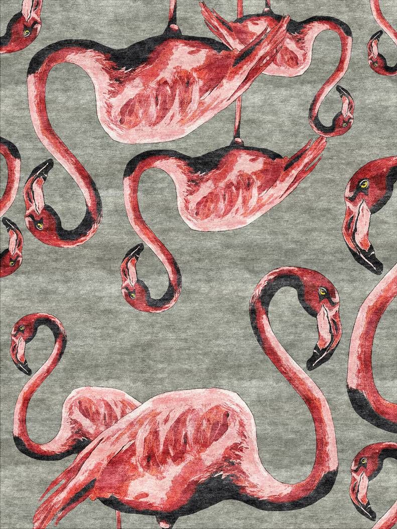 Flamingos Pink on Silver Rug by Jimmie Martin 
