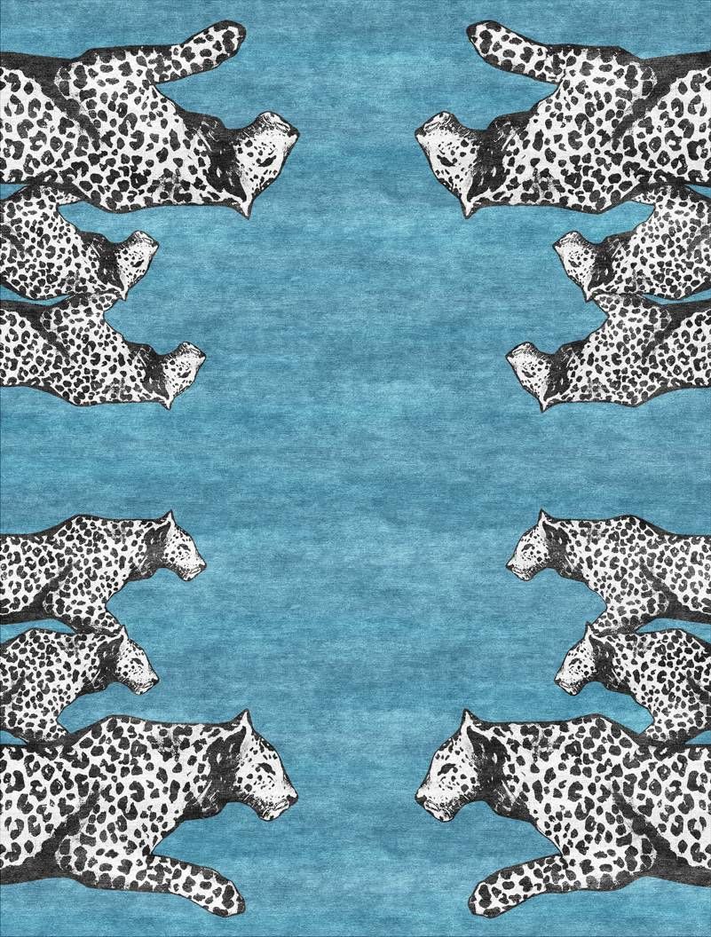 Leopards Blue Rug by Jimmie Martin 