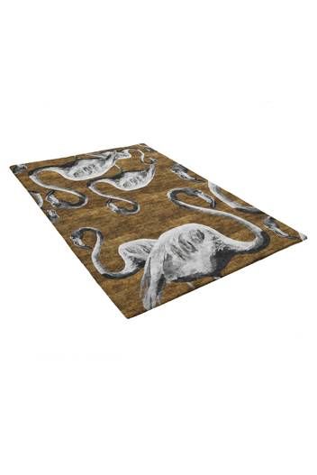 Flamingos Black & White on Gold Rug by Jimmie Martin
